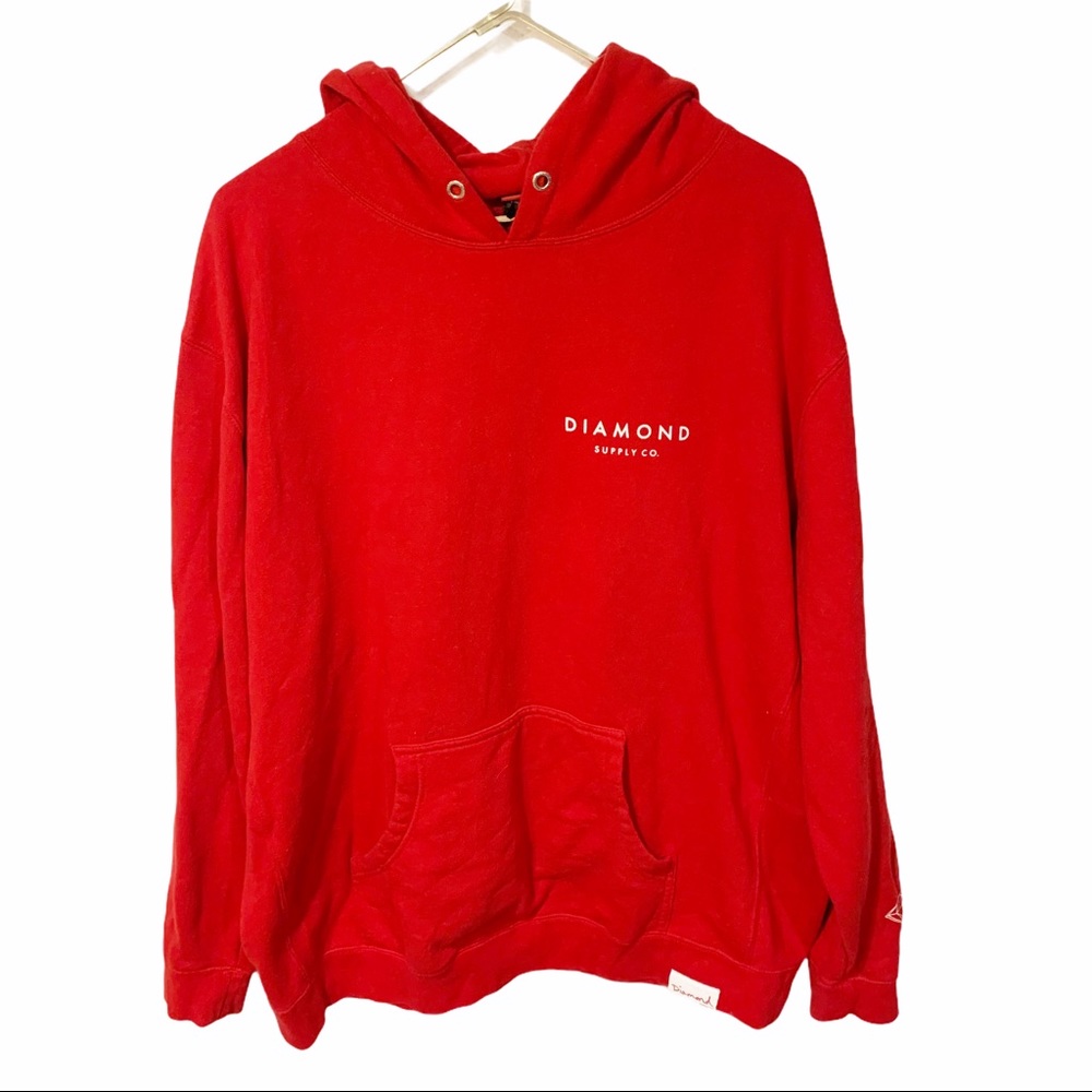 Diamond Supply Co Men Red Cotton Hooded Sweatshirt
